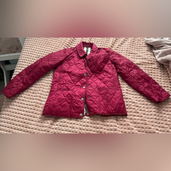 BURBERRY Children Burgundy Red Quilted Nova Check Jacket (Size: 10Y)